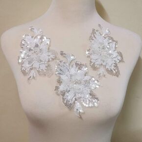 Rose Sequin Embroidered Three-Dimensional Lace Collar Flower Corsage Neckline DIY Applique Clothing Patch Lace Accessories (10 Pc Small White) in Kuwait