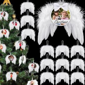 Christmas Wings Ornament Christmas Tree Angle Feather Hanging Decor and Sublimation Ornament Blanks Round Christmas Blank Ornaments and 5 Sheets Dot Stickers for Xmas Party Craft DIY (48 Pcs)