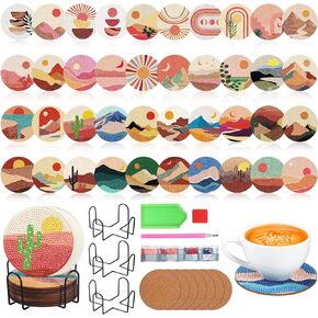 Uiifan 40 Pcs Diamond Painting Coasters Kits with Holder DIY Christmas Diamond Art Coasters Boho Landscape Style Diamond Coasters Kits Art Painting Kits for Adults Beginners Crafts Supplies in Kuwait