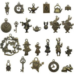 40 PCS Alice in Wonderland Fairy Charms Collection - Antique Alice Rabbit Steampunk Skeleton Keys Pendants Jewelry Findings (Silver HK6) in Saudi Arabia
