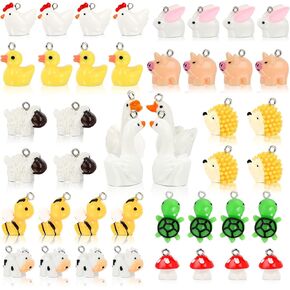 BENOSPACE 44 Pcs Resin Animal Charm Pendants Cute Goose Mushroom Duck Cow Bee Chicken Rabbit Turtle Hedgehog Sheep Pig Bead DIY Accessories Farm Jewelry Supplies Making for Bracelet Necklace Earring in Saudi Arabia