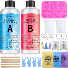 مجموعة راتنجات الإيبوكسي للمبتدئين من جي ديكشن، مجموعة أدوات المبتدئين من الراتنج الشفاف الكريستالي 10 أونصة، شديدة اللمعان، بدون فقاعات، رائحة منخفضة، مجموعة صنع المجوهرات الكل في واحد للحرف اليدوية in Kuwait