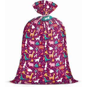 WRAPAHOLIC 56" Large Christmas Plastic Gift Bag - Animals Party (Llama, Unicorn, Flamingo, Dinosaur) Design for Holiday, Parties, Celebrating, or Any Occasion - 56" H x 36" W