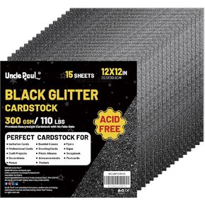 ورق بطاقات لامع أسود، 15 ورقة مقاس 30.48 سم × 30.48 سم 300 جرامًا للمتر المربع/110 رطل، ورق بطاقات ملون مربع للحرف اليدوية والمشروعات اليدوية وصنع البطاقات لتزيين حفلات أعياد الميلاد UAP21BK15 in Kuwait