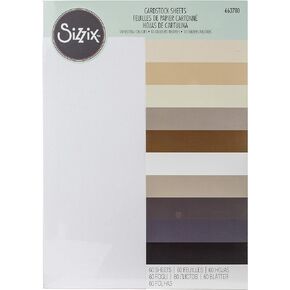 Sizzix Surfacez-Making Essential Cardstock Sheets 60PK (10 Colours Neutrals), Multicolour, 8 1/4" x 11 5/8"