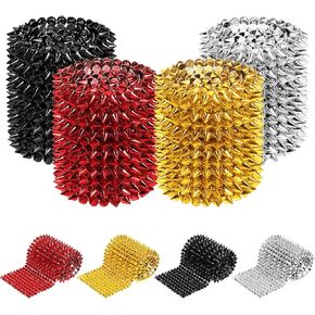 Glarks 2 Yards Sew Stitch on Spike Stud Bullet Cone Flatback Rivets Punk Rock Trim Beads Plastic Trim Mesh Beads for DIY Leathercraft, Clothing, Performance, Party Decoration (Black)