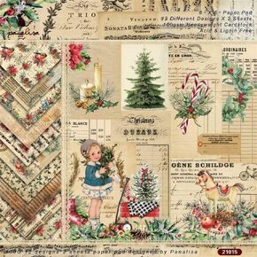 24 Sheet 6"X6" Vintage Santa Claus Christmas Tree Deer Snowflakes Patterns Decorative Craft Paper Pad, 160GSM Junk Journal Single-Sided Scrapbook Paper, Scrapbooking Card Making Album Supplies