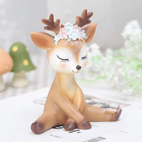 4.3 Inch Woodland Animal Deer Cake Topper Cute Baby Shower Party Decoration Deer Figurines Toy Christmas Miniature Doe Fawn Resin Ornament for Birthday Wedding Anniversary in Saudi Arabia