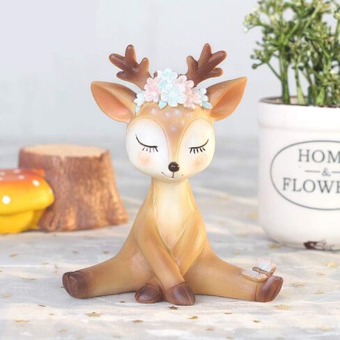 4.3 Inch Woodland Animal Deer Cake Topper Cute Baby Shower Party Decoration Deer Figurines Toy Christmas Miniature Doe Fawn Resin Ornament for Birthday Wedding Anniversary in Saudi Arabia