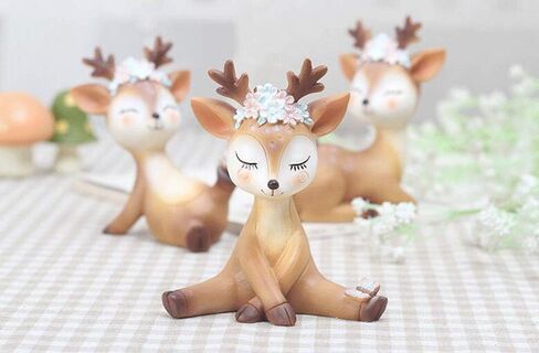 4.3 Inch Woodland Animal Deer Cake Topper Cute Baby Shower Party Decoration Deer Figurines Toy Christmas Miniature Doe Fawn Resin Ornament for Birthday Wedding Anniversary in Saudi Arabia