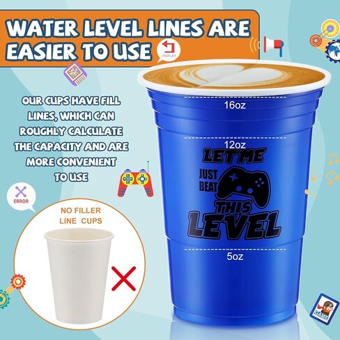 48 Pcs Disposable Video Game Party Plastic Cups, 16 oz Blue Video Game Party Favors Plastic Stadium Cups, Hot Cold Drinks for Kids Gamer Birthday Video Game Party Decorations, 4 Design in Saudi Arabia
