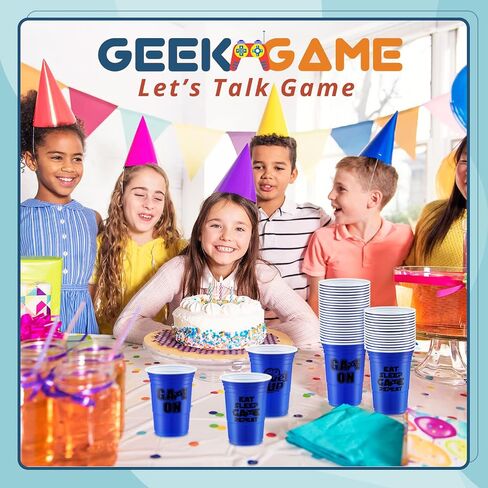 48 Pcs Disposable Video Game Party Plastic Cups, 16 oz Blue Video Game Party Favors Plastic Stadium Cups, Hot Cold Drinks for Kids Gamer Birthday Video Game Party Decorations, 4 Design in Saudi Arabia