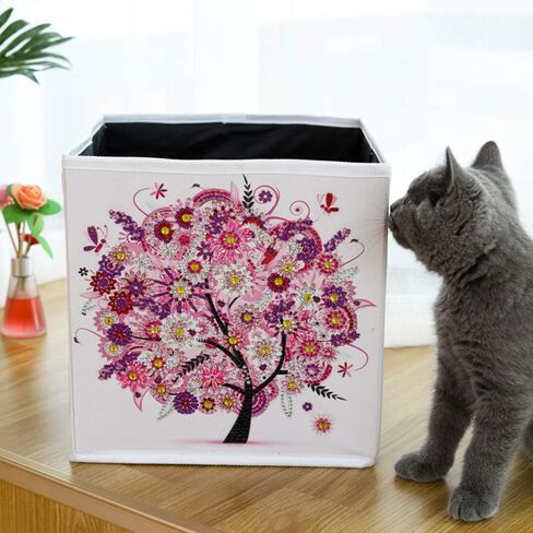 Folding Storage Box with 5D diamond painting kit, ZSNUOK Foldable Cloth Storage Bins Embroidery Cross Stitch Picture Supplies Arts Craft for Home Closet Bedroom Drawers Organizers, 25X25cm (4PCS) in Kuwait