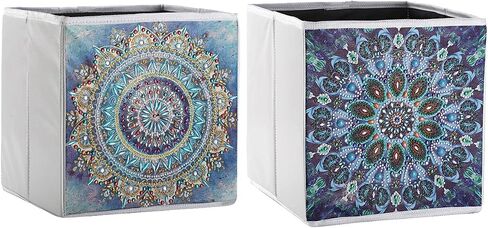 Folding Storage Box with 5D diamond painting kit, ZSNUOK Foldable Cloth Storage Bins Embroidery Cross Stitch Picture Supplies Arts Craft for Home Closet Bedroom Drawers Organizers, 25X25cm (4PCS) in Kuwait