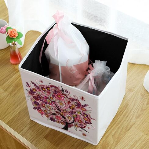 Folding Storage Box with 5D diamond painting kit, ZSNUOK Foldable Cloth Storage Bins Embroidery Cross Stitch Picture Supplies Arts Craft for Home Closet Bedroom Drawers Organizers, 25X25cm (4PCS) in Kuwait