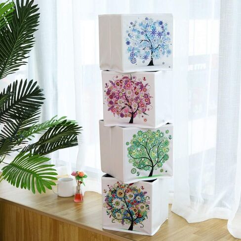 Folding Storage Box with 5D diamond painting kit, ZSNUOK Foldable Cloth Storage Bins Embroidery Cross Stitch Picture Supplies Arts Craft for Home Closet Bedroom Drawers Organizers, 25X25cm (4PCS) in Kuwait