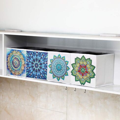 Folding Storage Box with 5D diamond painting kit, ZSNUOK Foldable Cloth Storage Bins Embroidery Cross Stitch Picture Supplies Arts Craft for Home Closet Bedroom Drawers Organizers, 25X25cm (4PCS) in Kuwait