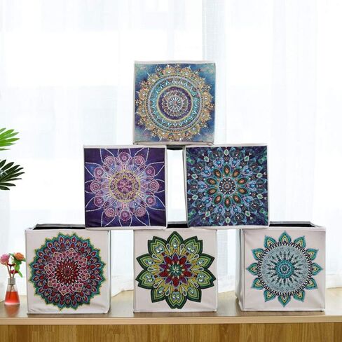 Folding Storage Box with 5D diamond painting kit, ZSNUOK Foldable Cloth Storage Bins Embroidery Cross Stitch Picture Supplies Arts Craft for Home Closet Bedroom Drawers Organizers, 25X25cm (4PCS) in Kuwait