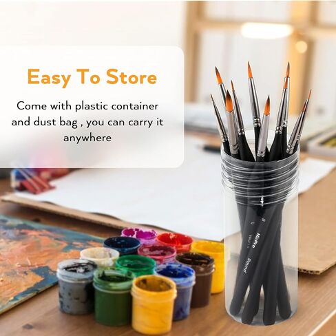 Nicpro Micro Detail Paint Brush Set,10 Small Professional Miniature Fine Detail Brushes for Watercolor Oil Acrylic, Nail Art, Models Rock Painting kit, Figures, Paint by Number -Come with Holder & Bag in Kuwait