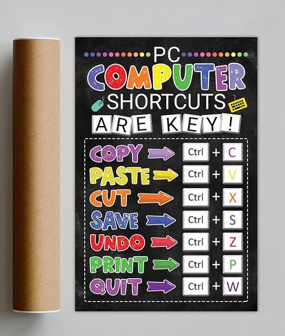 ملصق لافتة مدرسة مختبر الكمبيوتر مقاس 16 × 24 انش، ديكور للفصول الدراسية، ملصق لفئة مدرسي تكنولوجيا المعلومات، ملصق سبورة اختصارات الكمبيوتر، ديكور مكتب العاملين الاجتماعيين (بدون اطار) in Kuwait
