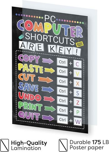 ملصق لافتة مدرسة مختبر الكمبيوتر مقاس 16 × 24 انش، ديكور للفصول الدراسية، ملصق لفئة مدرسي تكنولوجيا المعلومات، ملصق سبورة اختصارات الكمبيوتر، ديكور مكتب العاملين الاجتماعيين (بدون اطار) in Kuwait