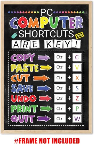 ملصق لافتة مدرسة مختبر الكمبيوتر مقاس 16 × 24 انش، ديكور للفصول الدراسية، ملصق لفئة مدرسي تكنولوجيا المعلومات، ملصق سبورة اختصارات الكمبيوتر، ديكور مكتب العاملين الاجتماعيين (بدون اطار) in Kuwait