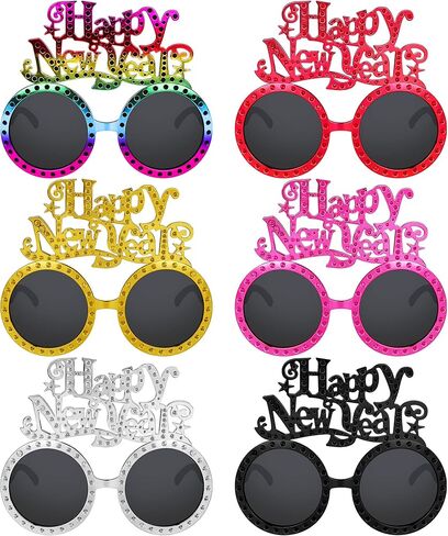 ELCOHO 6 Pieces Happy New Year Glasses Set 2024 New Year's Eve Party Supplies Photo Booth Props Novel Party Glasses for New Year, Christmas, Birthday Party Favor in Saudi Arabia