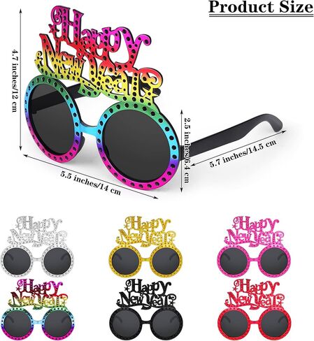 ELCOHO 6 Pieces Happy New Year Glasses Set 2024 New Year's Eve Party Supplies Photo Booth Props Novel Party Glasses for New Year, Christmas, Birthday Party Favor in Saudi Arabia