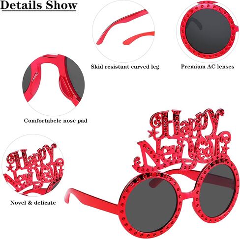 ELCOHO 6 Pieces Happy New Year Glasses Set 2024 New Year's Eve Party Supplies Photo Booth Props Novel Party Glasses for New Year, Christmas, Birthday Party Favor in Saudi Arabia