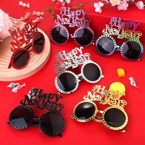 ELCOHO 6 Pieces Happy New Year Glasses Set 2024 New Year's Eve Party Supplies Photo Booth Props Novel Party Glasses for New Year, Christmas, Birthday Party Favor in Saudi Arabia