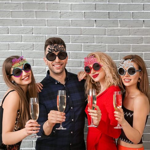 ELCOHO 6 Pieces Happy New Year Glasses Set 2024 New Year's Eve Party Supplies Photo Booth Props Novel Party Glasses for New Year, Christmas, Birthday Party Favor in Saudi Arabia