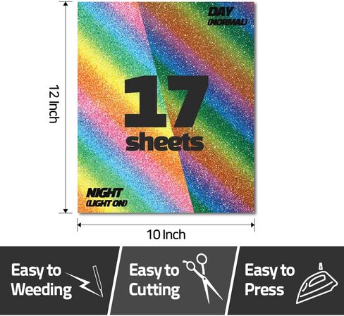 تي شيرت GIO-FLEX عاكس للحرارة من الفينيل مقاس 25.4 سم × 30.48 سم - 17 نمط ملون HTV لاصق بالكي على النقل بتصميم DIY متوافق مع آلة الضغط الحراري Cricut وSilhouette Cameo سهلة قطع الأعشاب in Kuwait