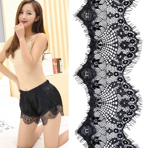 Onwon 4 inches Width Floral Pattern Embroidery Lace Trim Inelastic Eyelet Fabric for Sewing Curtain Tablecloth Slipcover Bridal DIY Clothing Decorations Accessories (Black) in Saudi Arabia