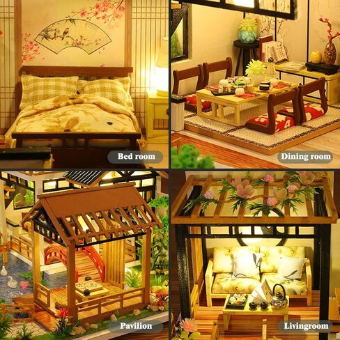 Yuzhen DIY بيت الدمى المصغر مع الأثاث وأضواء LED، بيت الدمى الخشبي ذو الطراز الآسيوي القديم يتضمن غطاء غبار وحركة موسيقية، ديكور منزلي رائع in Kuwait