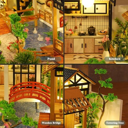 Yuzhen DIY بيت الدمى المصغر مع الأثاث وأضواء LED، بيت الدمى الخشبي ذو الطراز الآسيوي القديم يتضمن غطاء غبار وحركة موسيقية، ديكور منزلي رائع in Kuwait