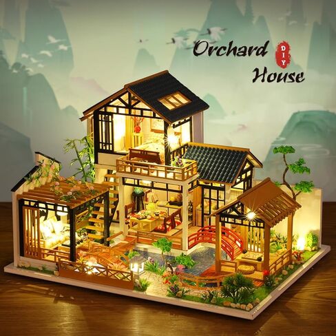 Yuzhen DIY بيت الدمى المصغر مع الأثاث وأضواء LED، بيت الدمى الخشبي ذو الطراز الآسيوي القديم يتضمن غطاء غبار وحركة موسيقية، ديكور منزلي رائع in Kuwait
