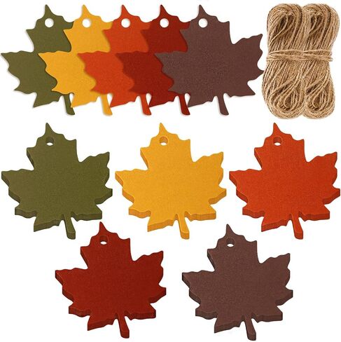 Whaline 150Pcs Thanksgiving Maple Leaf Gift Tags 5 Colors Fall Leaf Craft Wrapping Tags with 98.4ft Jute Twine Thankful Blank DIY Hanging Label Tags for Autumn Thanksgiving Wedding Party Favor Decor in Saudi Arabia