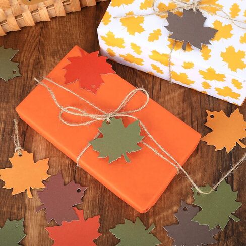 Whaline 150Pcs Thanksgiving Maple Leaf Gift Tags 5 Colors Fall Leaf Craft Wrapping Tags with 98.4ft Jute Twine Thankful Blank DIY Hanging Label Tags for Autumn Thanksgiving Wedding Party Favor Decor in Saudi Arabia