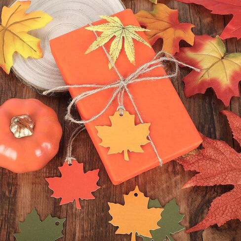 Whaline 150Pcs Thanksgiving Maple Leaf Gift Tags 5 Colors Fall Leaf Craft Wrapping Tags with 98.4ft Jute Twine Thankful Blank DIY Hanging Label Tags for Autumn Thanksgiving Wedding Party Favor Decor in Saudi Arabia