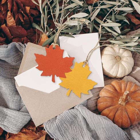 Whaline 150Pcs Thanksgiving Maple Leaf Gift Tags 5 Colors Fall Leaf Craft Wrapping Tags with 98.4ft Jute Twine Thankful Blank DIY Hanging Label Tags for Autumn Thanksgiving Wedding Party Favor Decor in Saudi Arabia