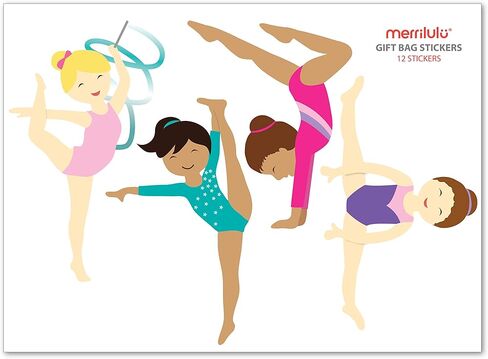 حفلة الجمباز - ملصقات حقيبة الهدايا | مجموعة من 12 | ملصقات الجمباز للفتيات in Kuwait