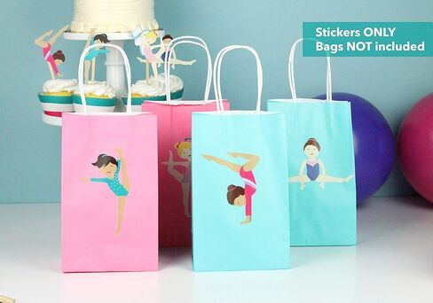 حفلة الجمباز - ملصقات حقيبة الهدايا | مجموعة من 12 | ملصقات الجمباز للفتيات in Kuwait