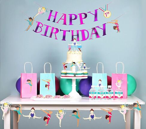 حفلة الجمباز - ملصقات حقيبة الهدايا | مجموعة من 12 | ملصقات الجمباز للفتيات in Kuwait