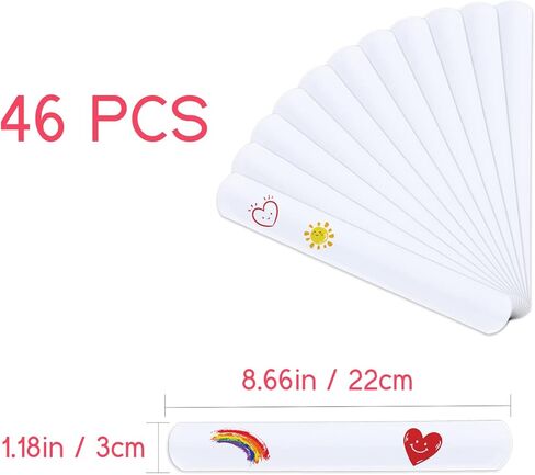 46 قطعة من اساور صفعة بيضاء من ريريكش، اساور صفعة فارغة للمعصم للاطفال في حفلات اعياد الميلاد، اساور صفعة للمشاريع المدرسية والحرف اليدوية، اساور صفعة للرسم في الكريسماس والهالوين in Kuwait