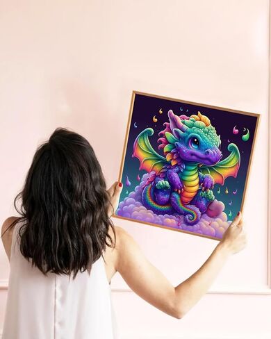 Diamond Art Kits for Adults, Colorful Baby Dragon 5D DIY Colorful Diamond Painting Kits for Beginners,Full Drill Cute Animal Gem Art for Home Wall Decor 14x14 inch in Kuwait