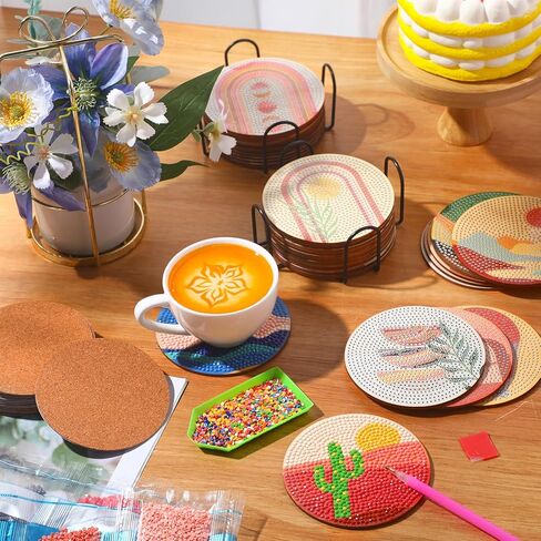 Uiifan 40 Pcs Diamond Painting Coasters Kits with Holder DIY Christmas Diamond Art Coasters Boho Landscape Style Diamond Coasters Kits Art Painting Kits for Adults Beginners Crafts Supplies in Kuwait