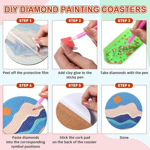 Uiifan 40 Pcs Diamond Painting Coasters Kits with Holder DIY Christmas Diamond Art Coasters Boho Landscape Style Diamond Coasters Kits Art Painting Kits for Adults Beginners Crafts Supplies in Kuwait