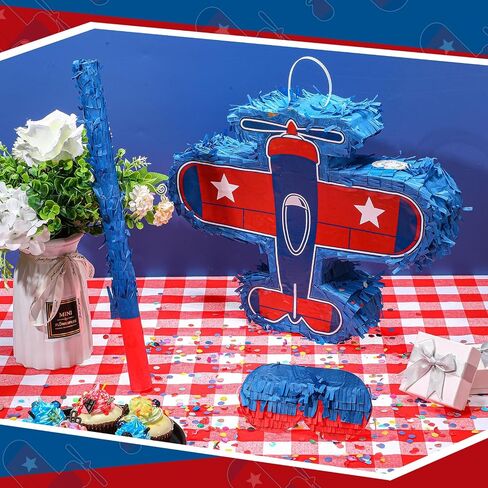 Jenaai Airplane Pinata 16 x 12 X 3 Inch Plane Pinata Bundle with Stick Blindfold and Confetti Airplane Themed Party Pinata Patriotic Airplane Pinata for Boys Girls Patriotic Birthday Party Game Favors in Saudi Arabia