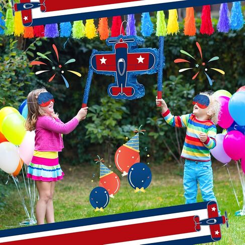 Jenaai Airplane Pinata 16 x 12 X 3 Inch Plane Pinata Bundle with Stick Blindfold and Confetti Airplane Themed Party Pinata Patriotic Airplane Pinata for Boys Girls Patriotic Birthday Party Game Favors in Saudi Arabia