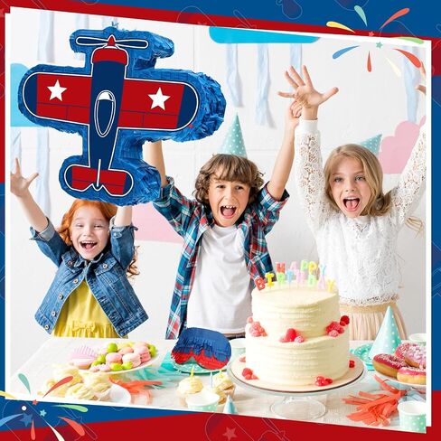 Jenaai Airplane Pinata 16 x 12 X 3 Inch Plane Pinata Bundle with Stick Blindfold and Confetti Airplane Themed Party Pinata Patriotic Airplane Pinata for Boys Girls Patriotic Birthday Party Game Favors in Saudi Arabia